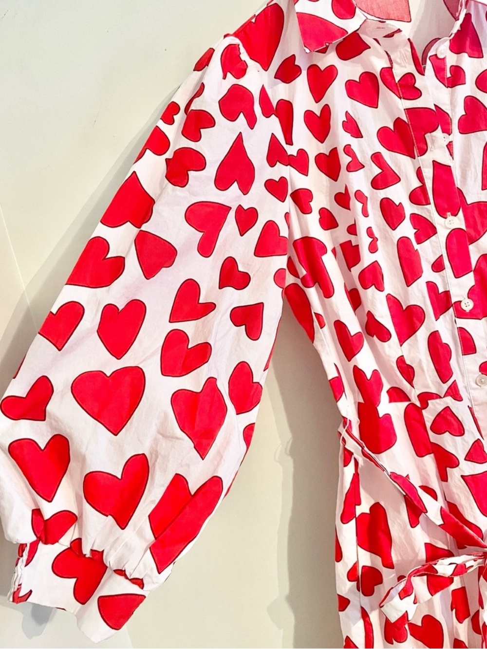Boden Clara Red Heart-Print Button-Front Maxi Dress Tie Waist Sz US 4R UK 8R- EU - Picture 8 of 14